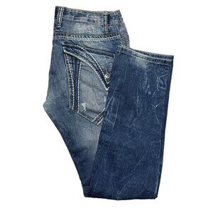 CIPO & BAXX Med Wash Blue Denim Straight Cut Jeans Men 38X34 C-762 2010 Distress